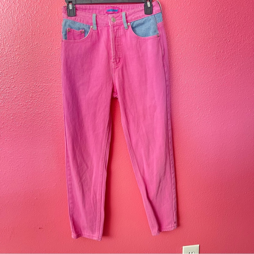 Edikted high waist color block button fly pink jeans barbie core small